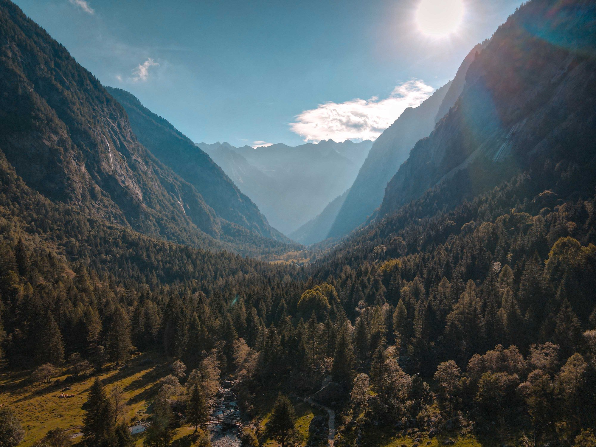 Valley between rocky mountains in nature